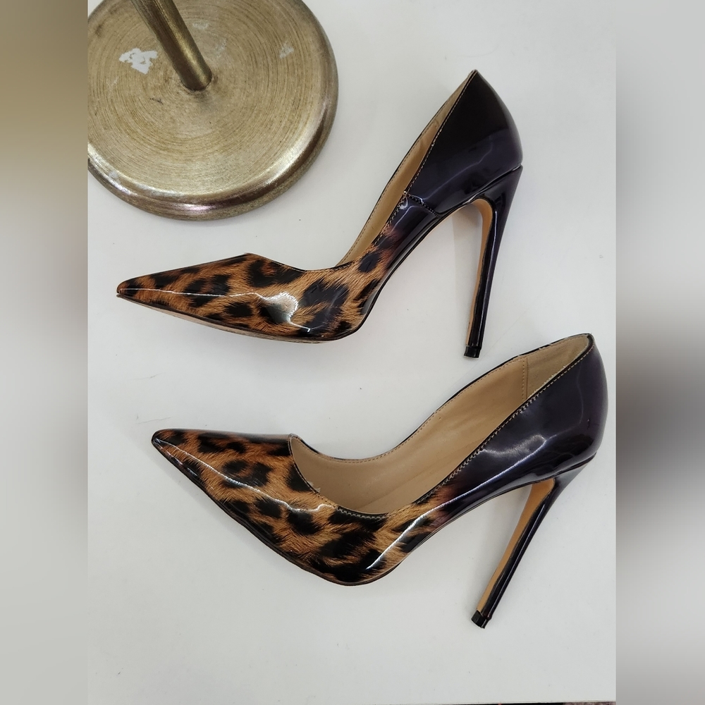 Leopard ombre black heels stilettos pumps size 8